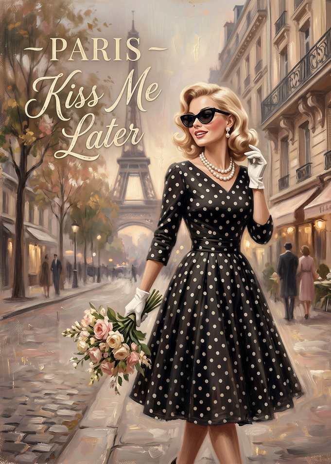 Paris Kiss Me Later Vintage Poster