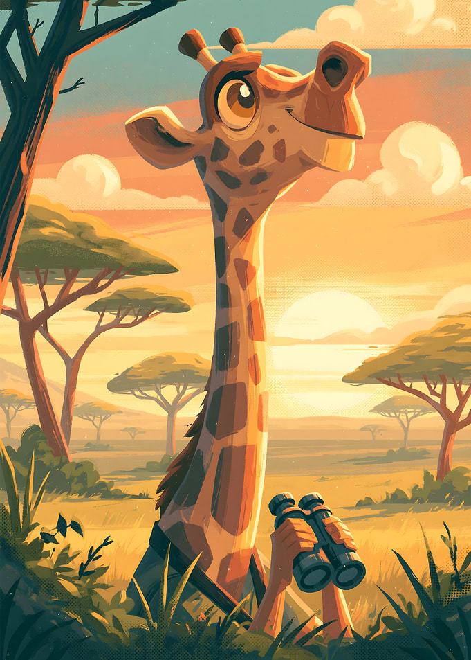 Cartoon Giraffe Exploring the Savannah