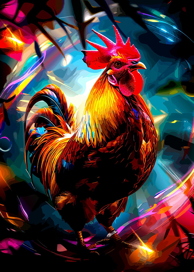 Vibrant Abstract Rooster Portrait