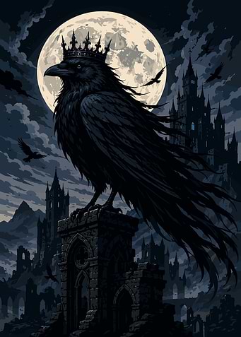 Crowned Raven Over Gothic Castle