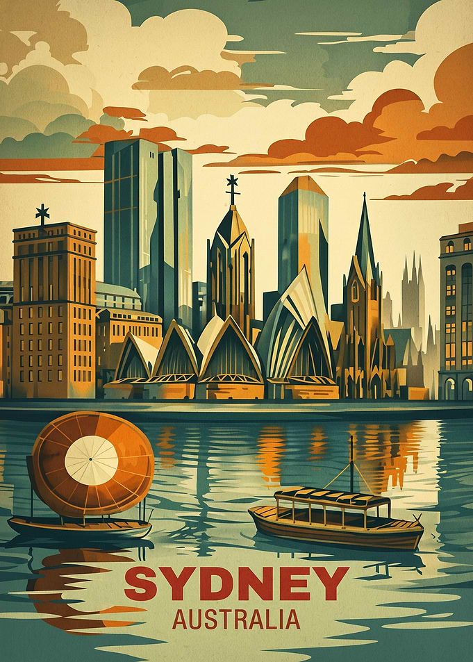 Vintage Sydney Australia Travel Poster