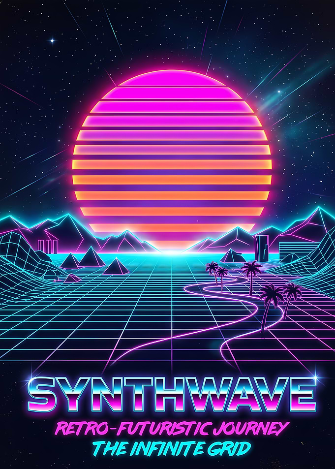 Synthwave Retro-Futuristic Grid Landscape