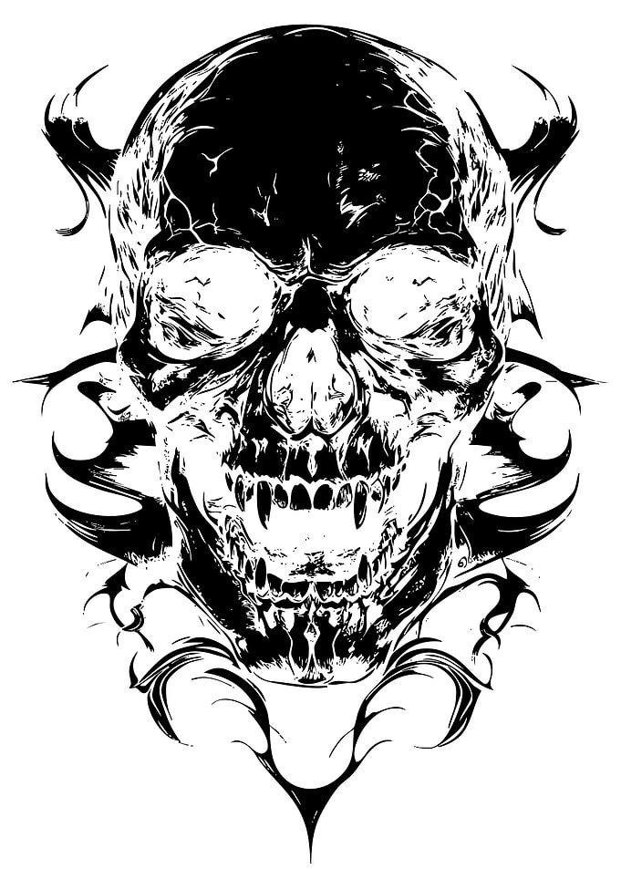 Tribal Style Black and White Skull