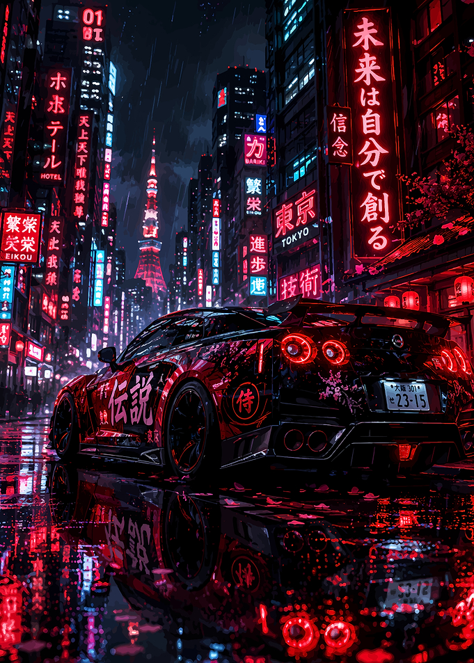 Cyberpunk Nissan GT-R in Tokyo