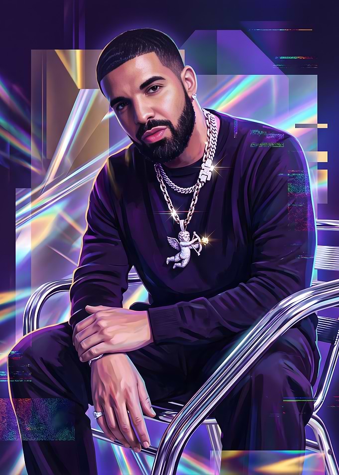 Drake Portrait with Holographic Accents