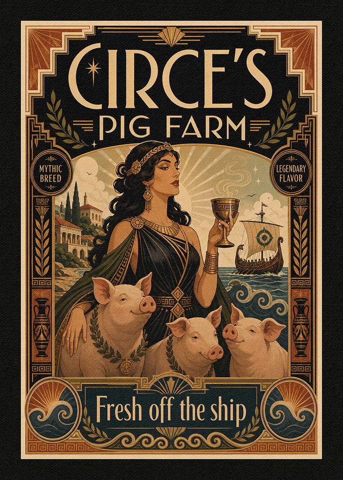 Circe's Pig Farm Vintage Poster