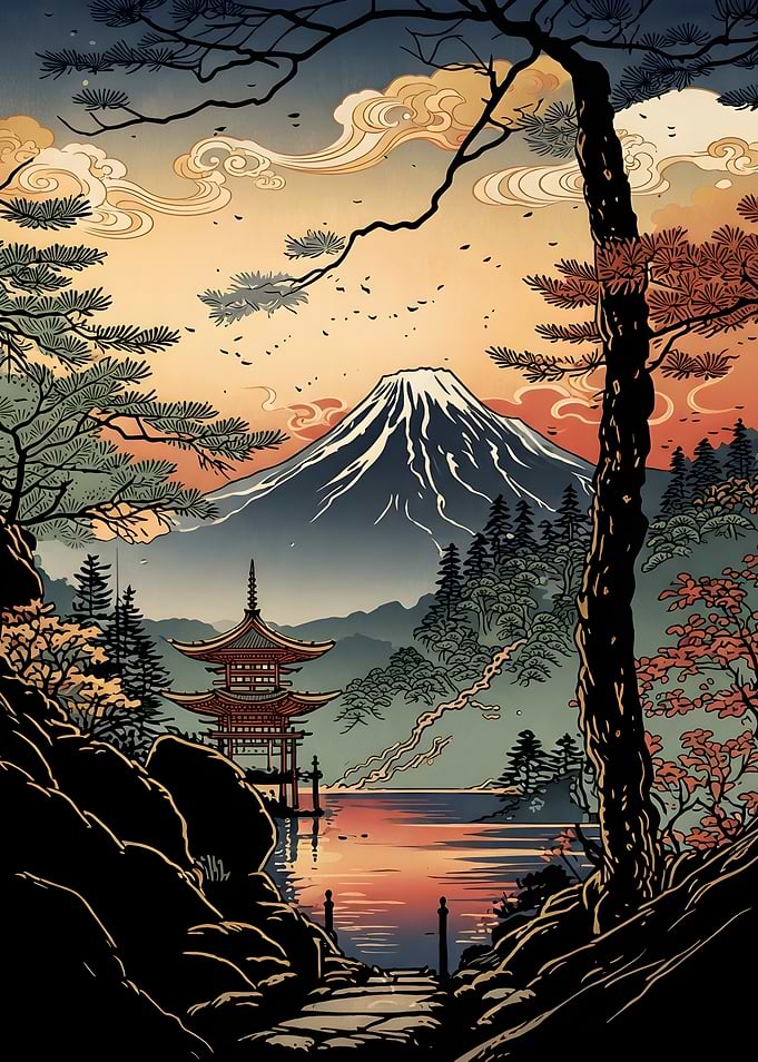 Mount Fuji and Pagoda Landscape