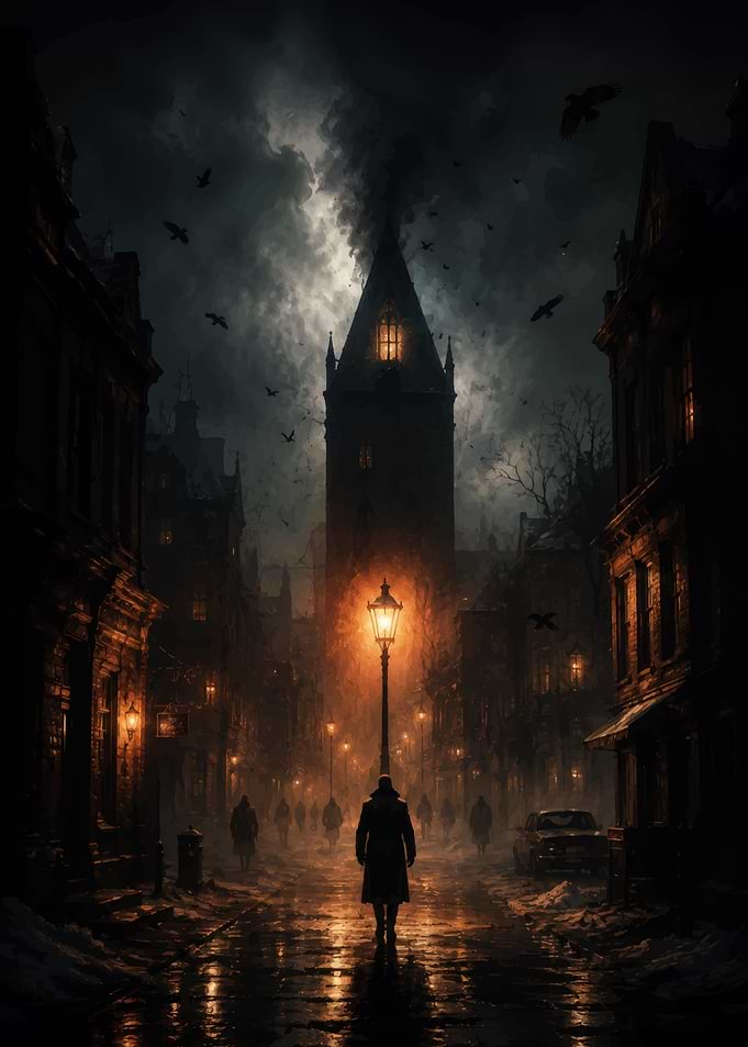 Dark Gothic Street at Night
