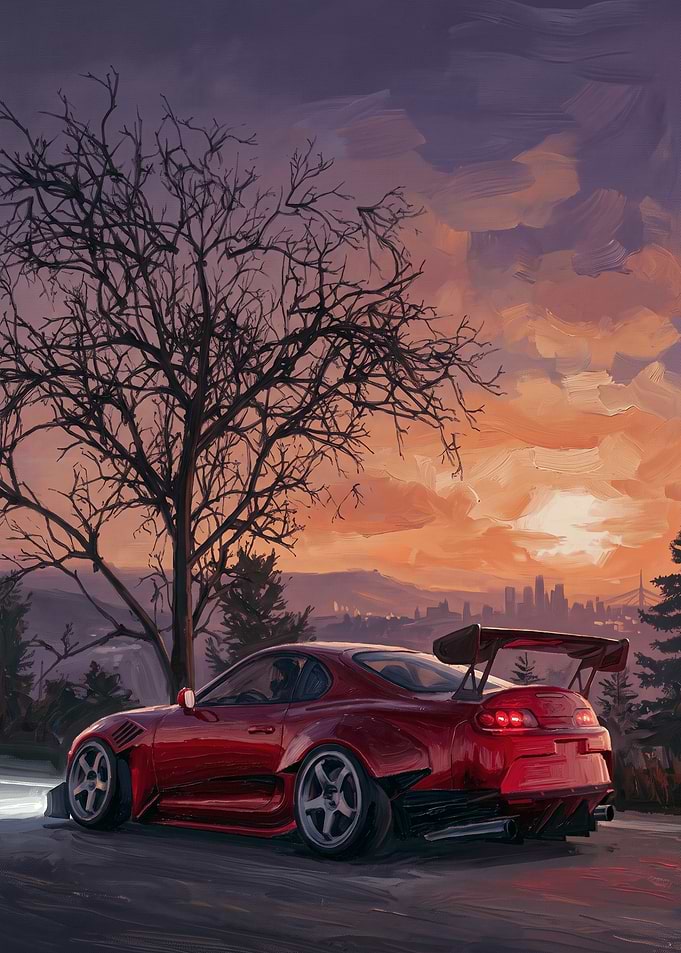 Red Toyota Supra at Sunset