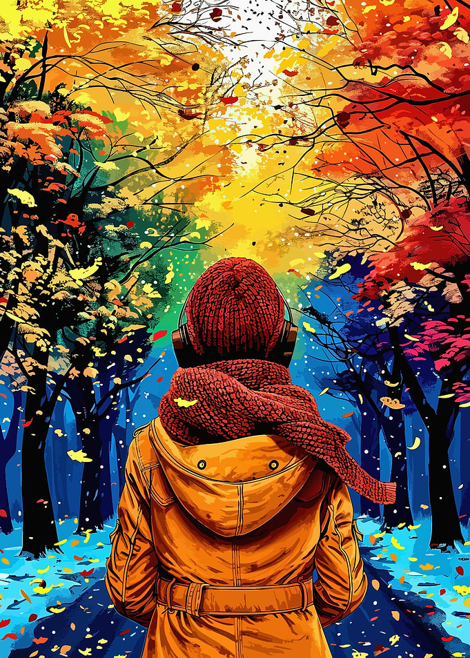 Person Walking Through Vibrant Autumn Forest