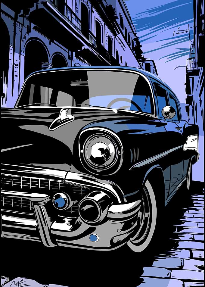 Classic Vintage Car in City Street