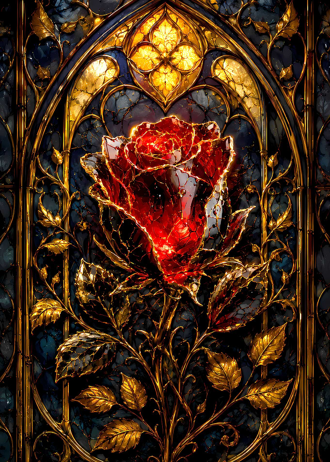 Enchanted Red Rose Stained Glass Art