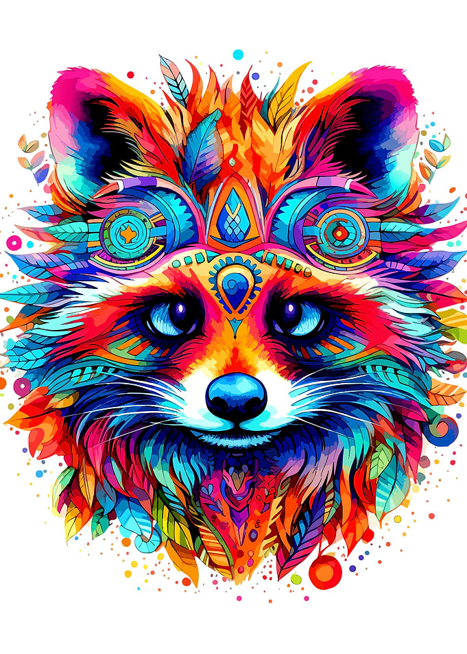 Vibrant Psychedelic Raccoon Portrait