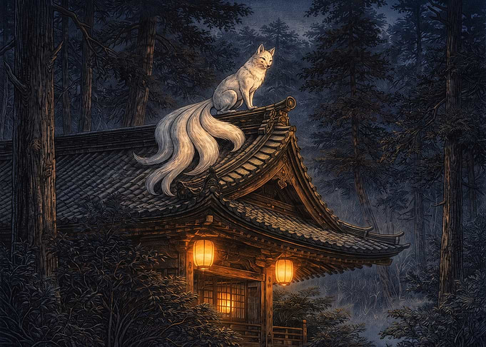 Nine-Tailed Fox on Japanese Temple