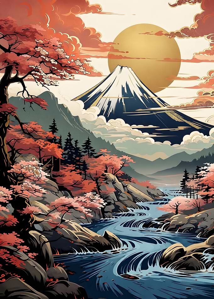 Mount Fuji and Cherry Blossoms Landscape