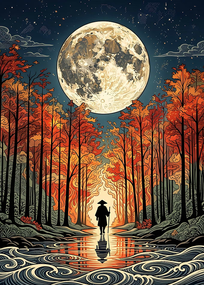 Samurai Walking Through Autumn Forest