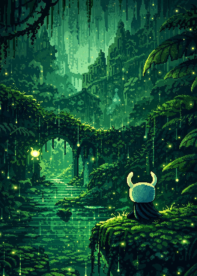 Hollow Knight in Greenpath Pixel Art
