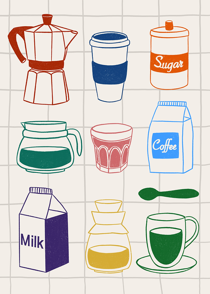 Coffee and Kitchen Essentials Illustration