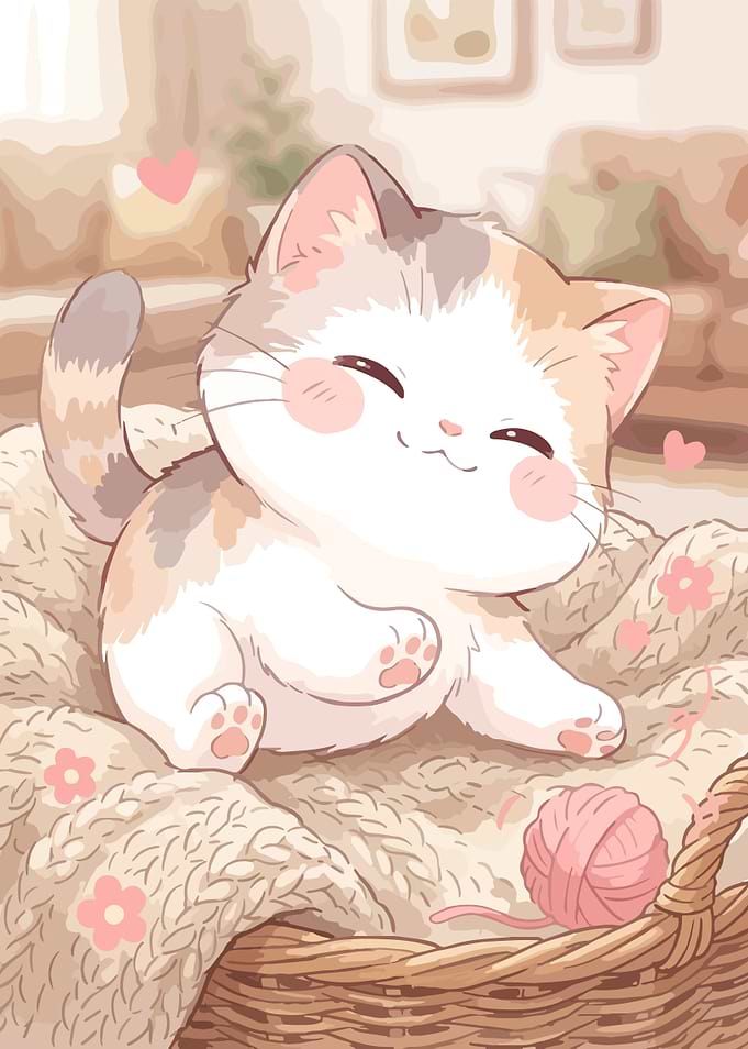 Cute Calico Kitten in Basket