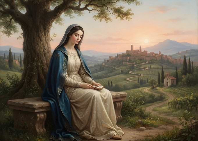 Virgin Mary Reading in Italian Landscape