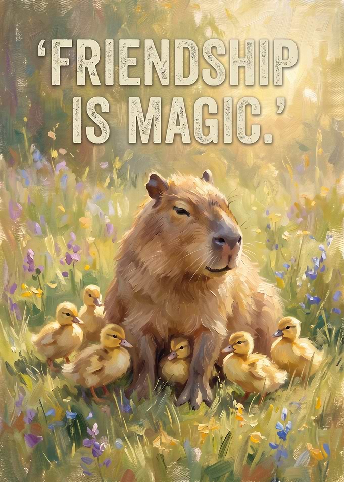 Capybara and Ducklings Friendship Poster