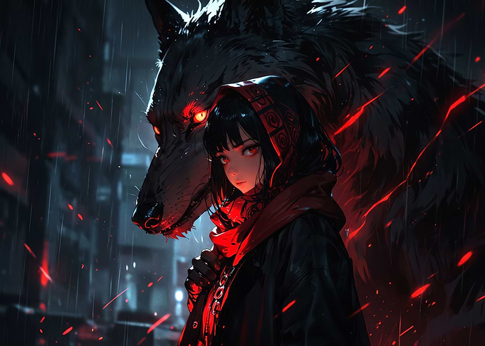 Anime Girl with Shadow Wolf
