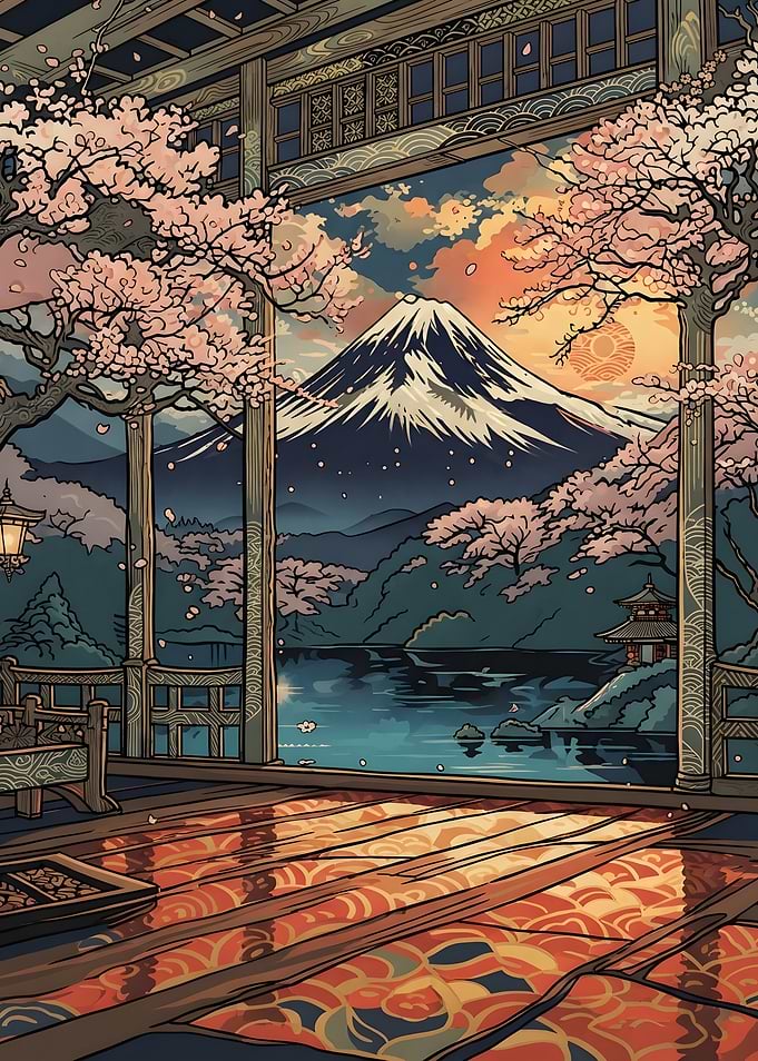 Mount Fuji View from Traditional Pavilion