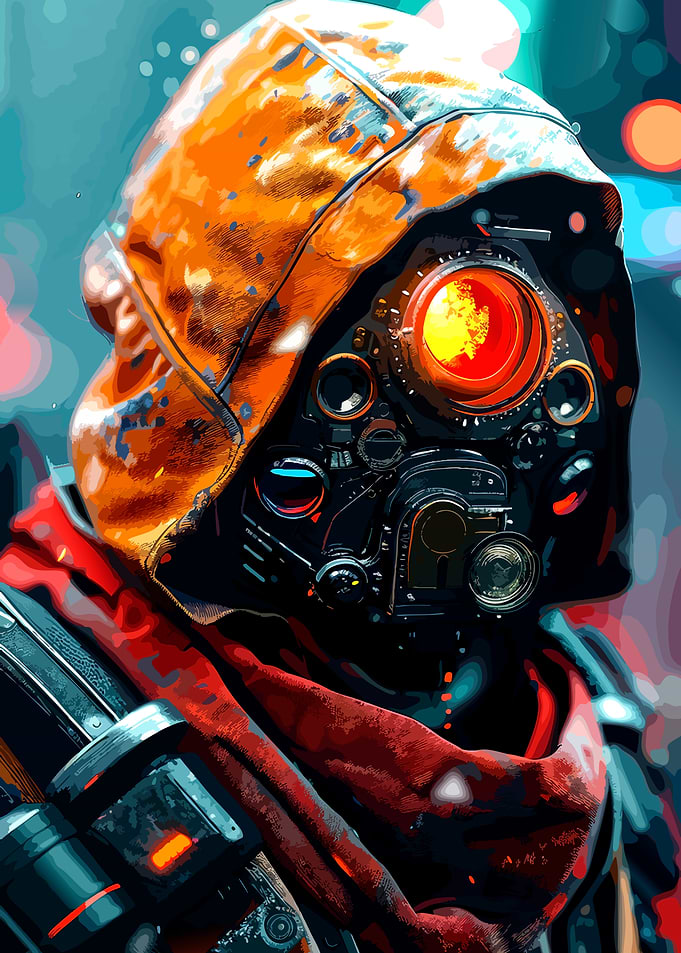 Cyberpunk Hooded Cyborg Warrior Portrait