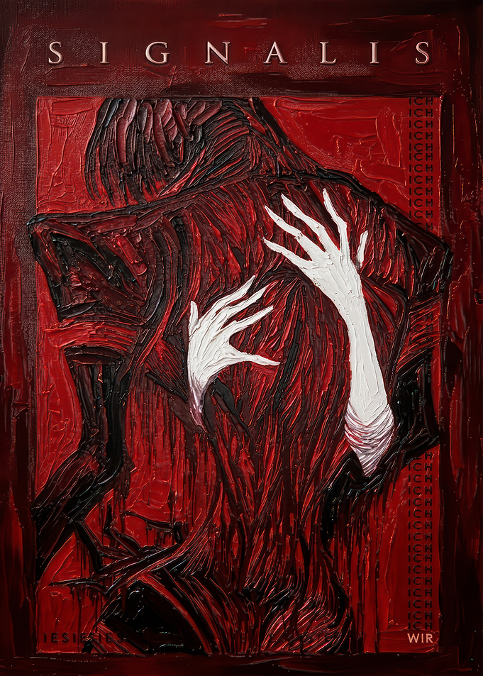 Signalis Elster and Ariane Embrace Painting
