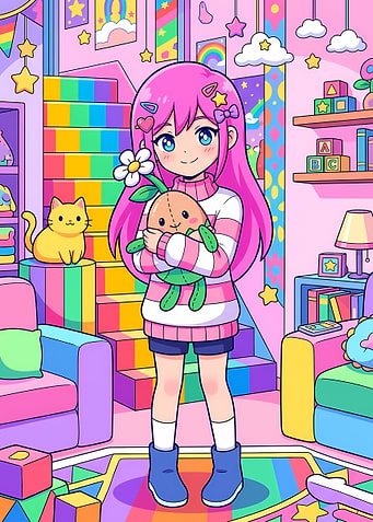 Aubrey from OMORI in Colorful Room