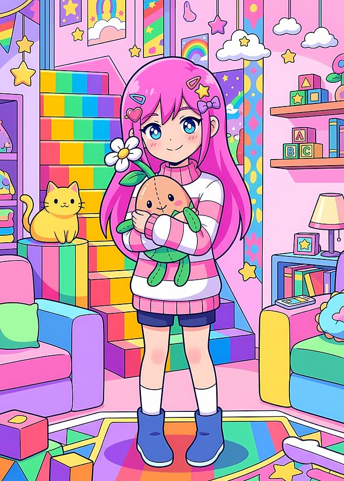 Aubrey from OMORI in Colorful Room