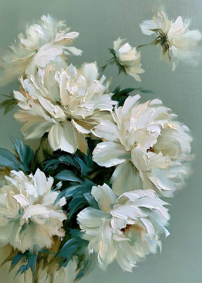 Impressionist White Peonies Oil Painting