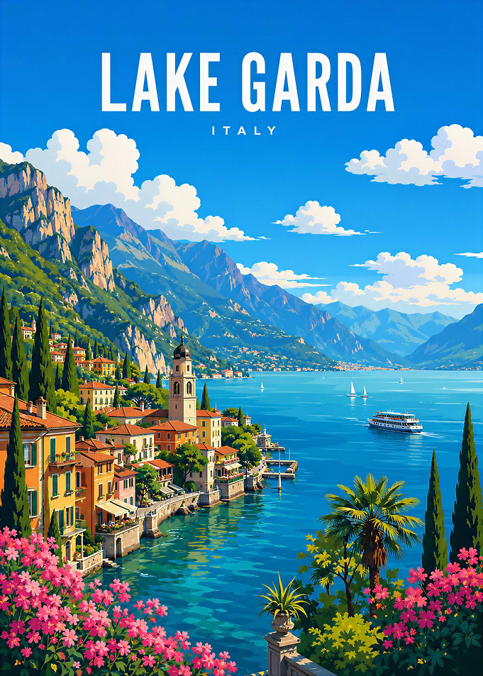 Lake Garda Italy Travel Poster