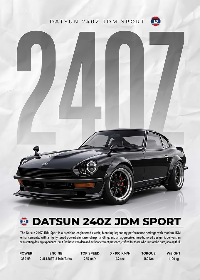 sleek black classic 240Z JDM Sport car Poster