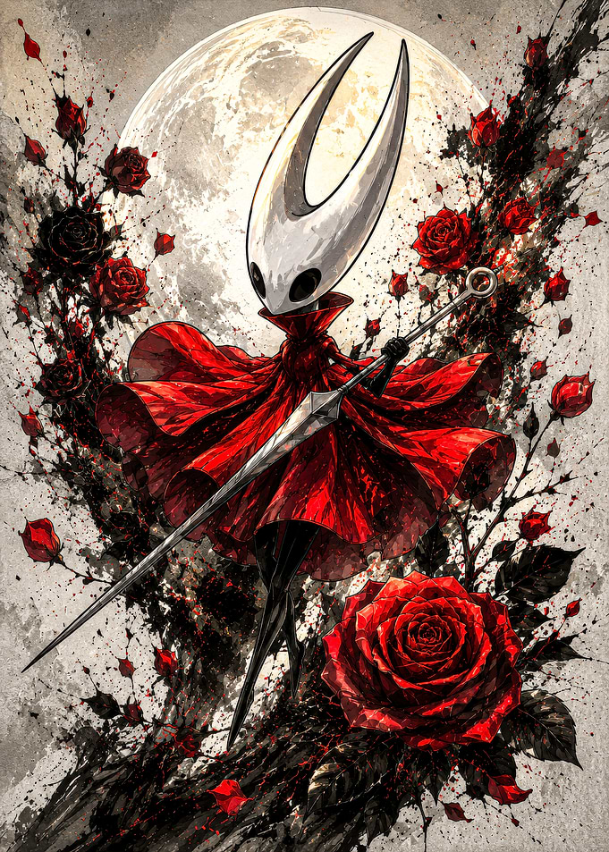 Hornet from Hollow Knight with Roses