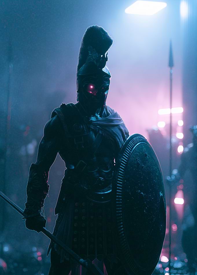 Spartan Warrior with Glowing Red Eye