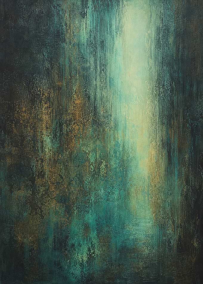 Verdigris Teal Rain Patina Abstract