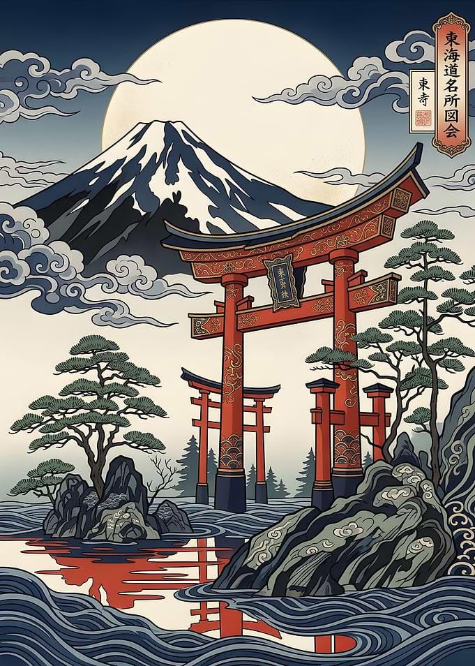 Mount Fuji and Torii Gate Art