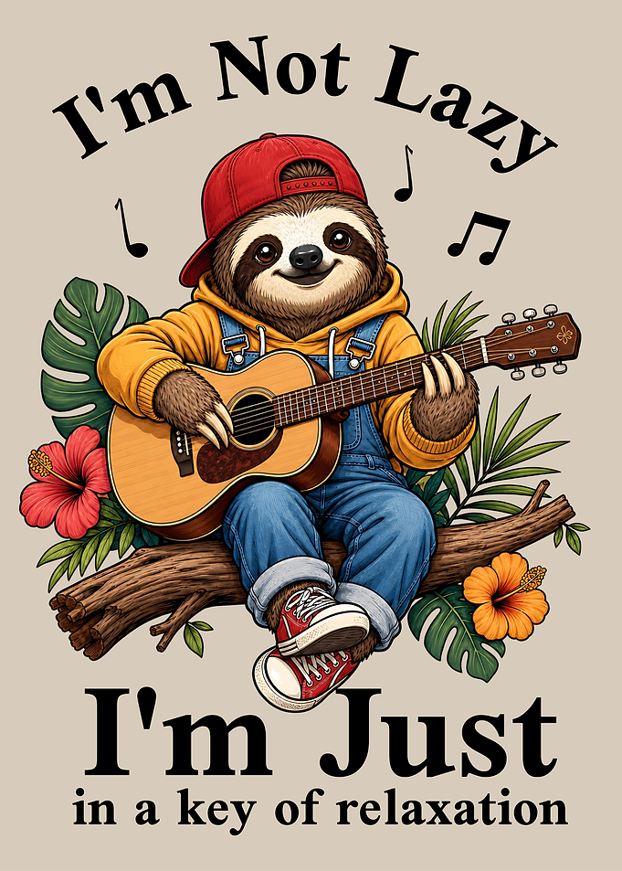 Relaxed Sloth Playing Acoustic Guitar