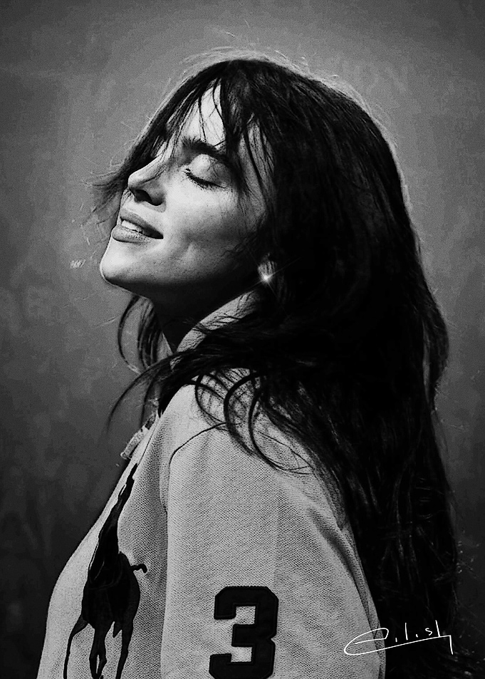 Billie Eilish Black and White Portrait
