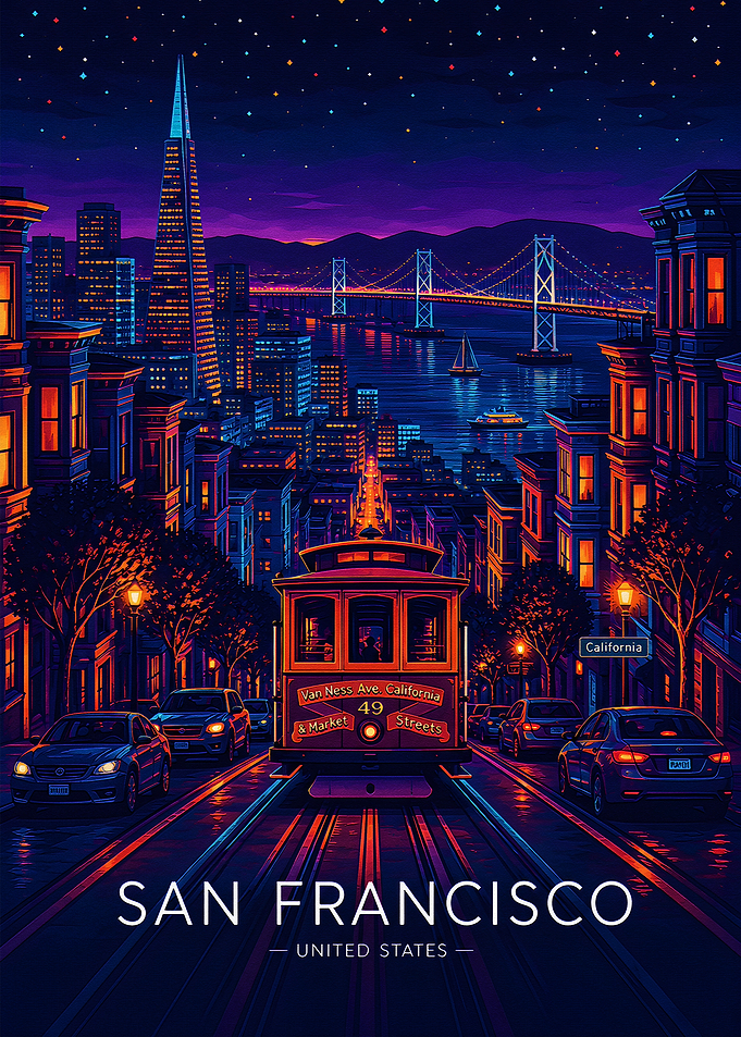 San Francisco Night Cable Car Poster
