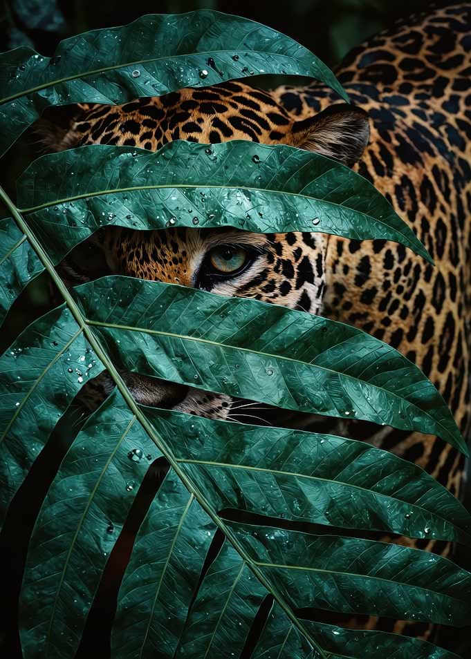 Jaguar Through Tropical Leaves