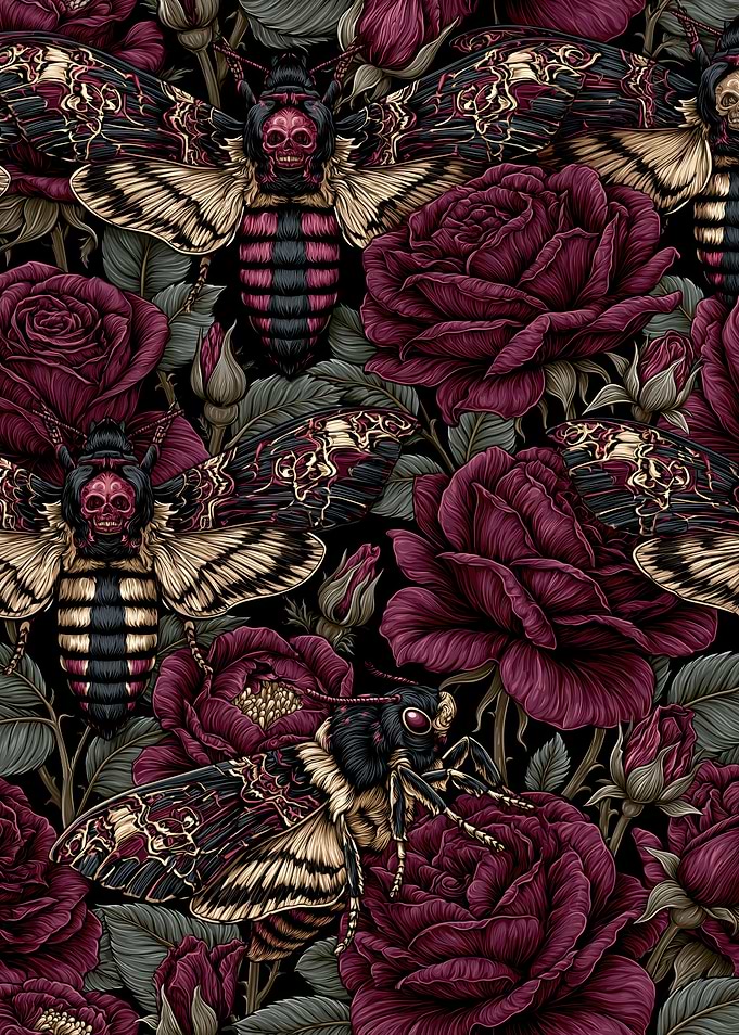 Gothic Death's-Head Moth and Rose Pattern