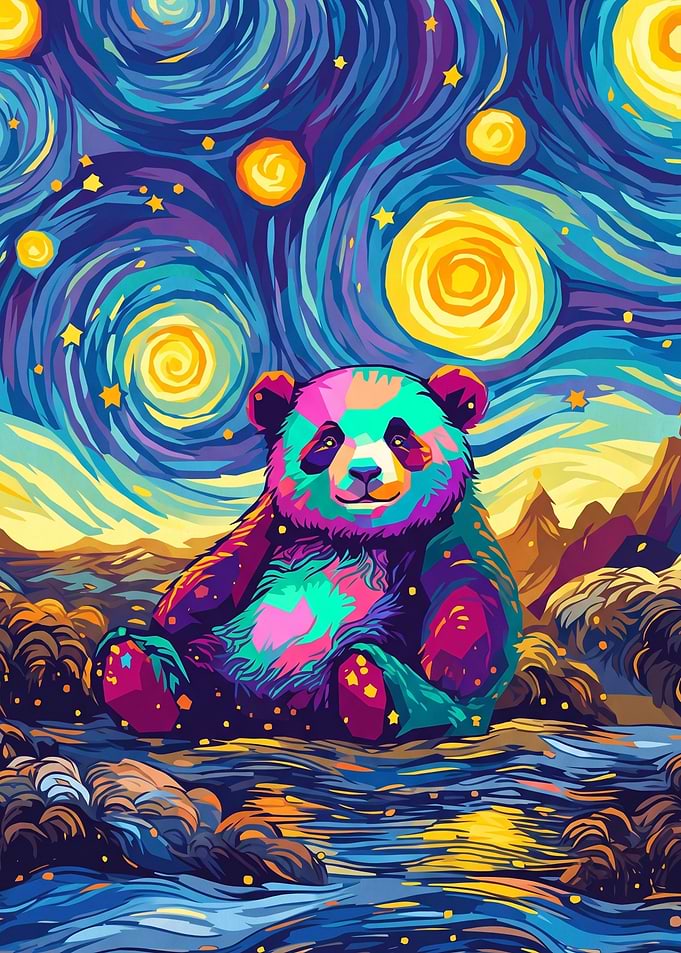 Colorful Panda in Starry Night Style