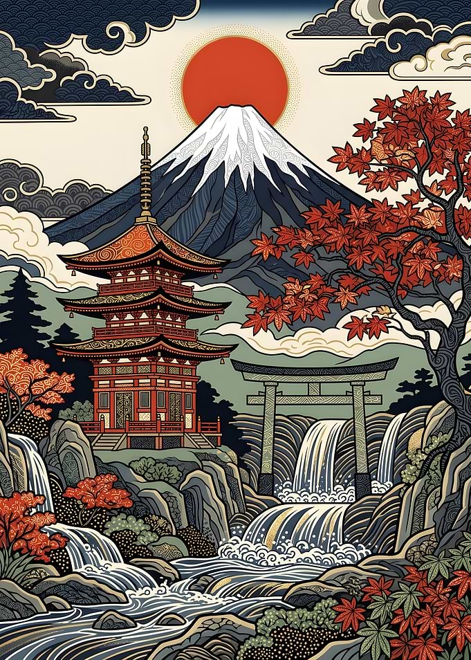 Mount Fuji and Pagoda Landscape