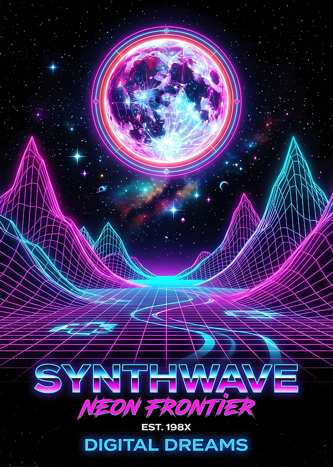 Synthwave Neon Frontier Digital Landscape