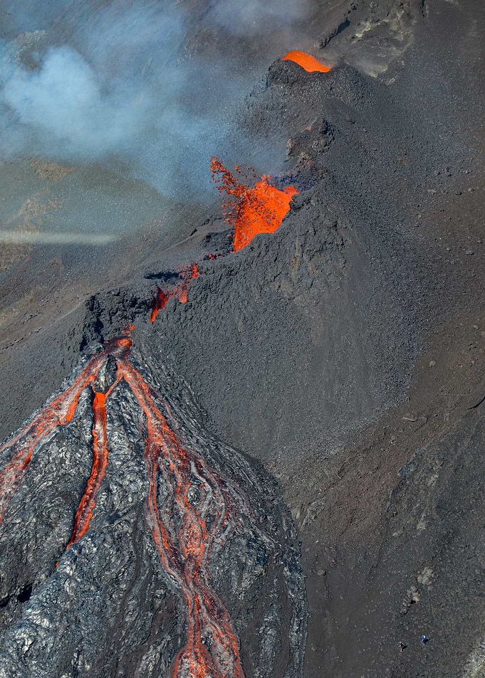 Aerial View of Active Volcano Eruption