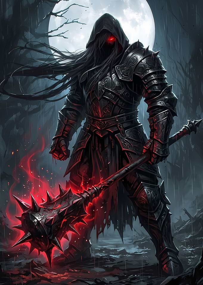 Dark Knight with Glowing Red Mace