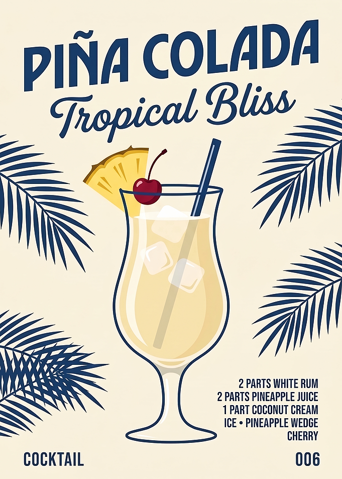 Piña Colada Tropical Cocktail Poster