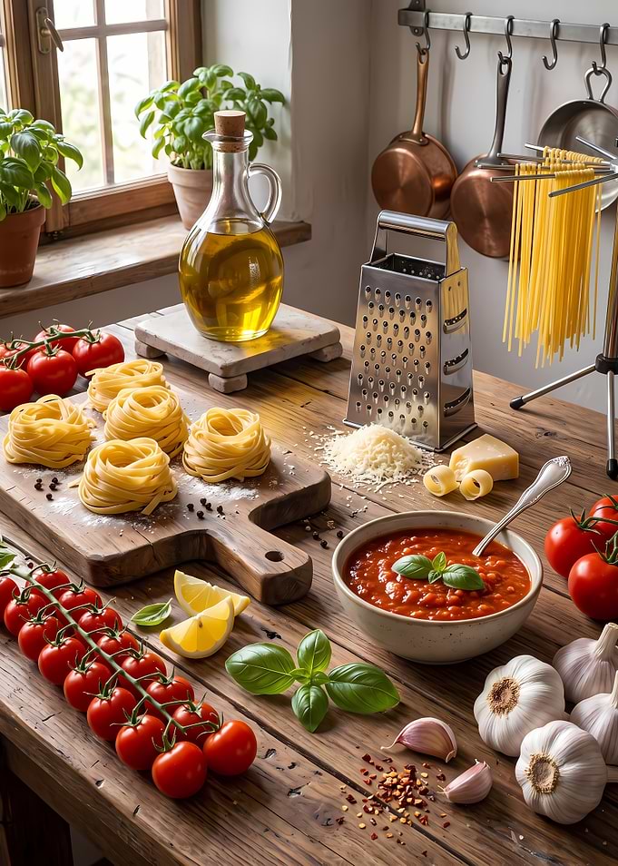 Rustic Italian Pasta Preparation Scene